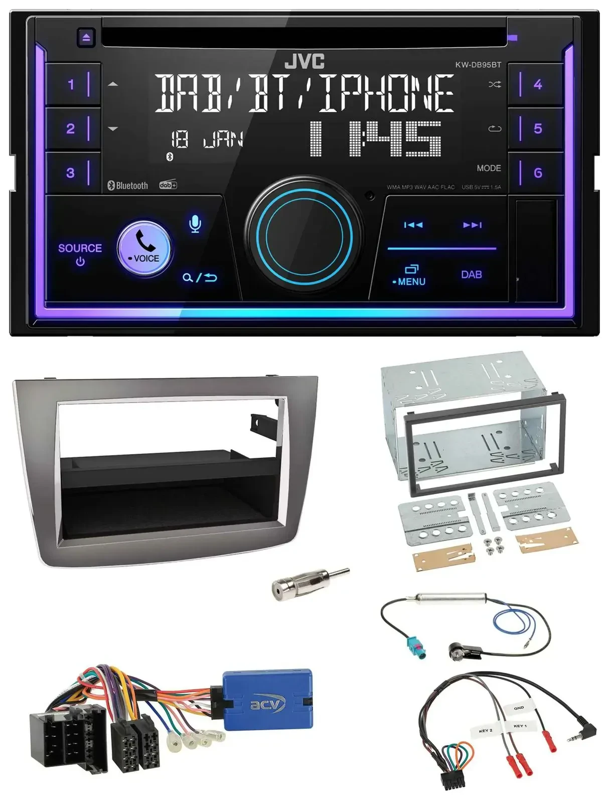 Автомагнитола JVC 2DIN DAB Bluetooth CD USB для Alfa Romeo MiTo 2013–2018