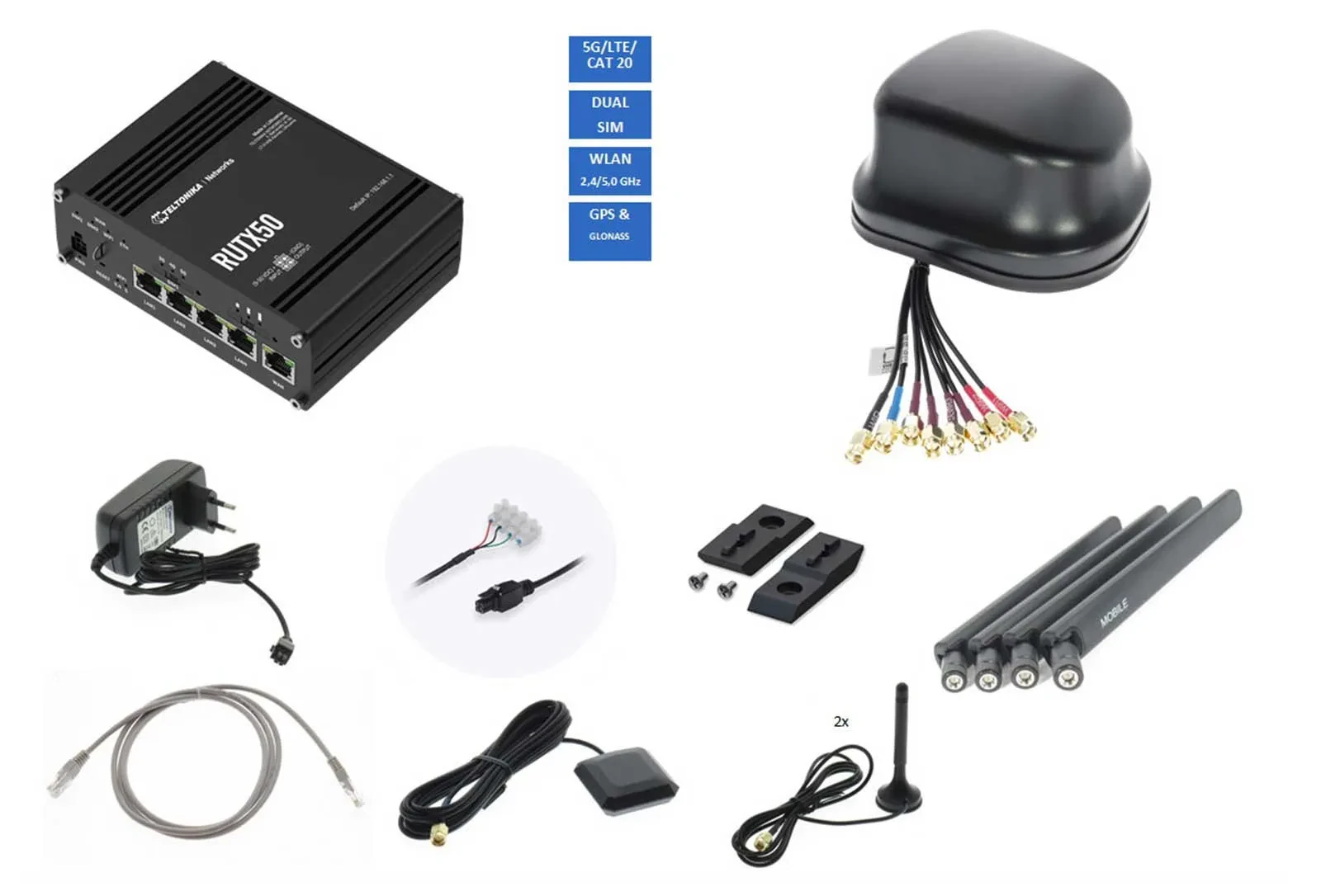 Teltonika 5G WLAN Router RUTX50-12V Antenne DZ_ANT1030 TEL-RUTX50B-1030