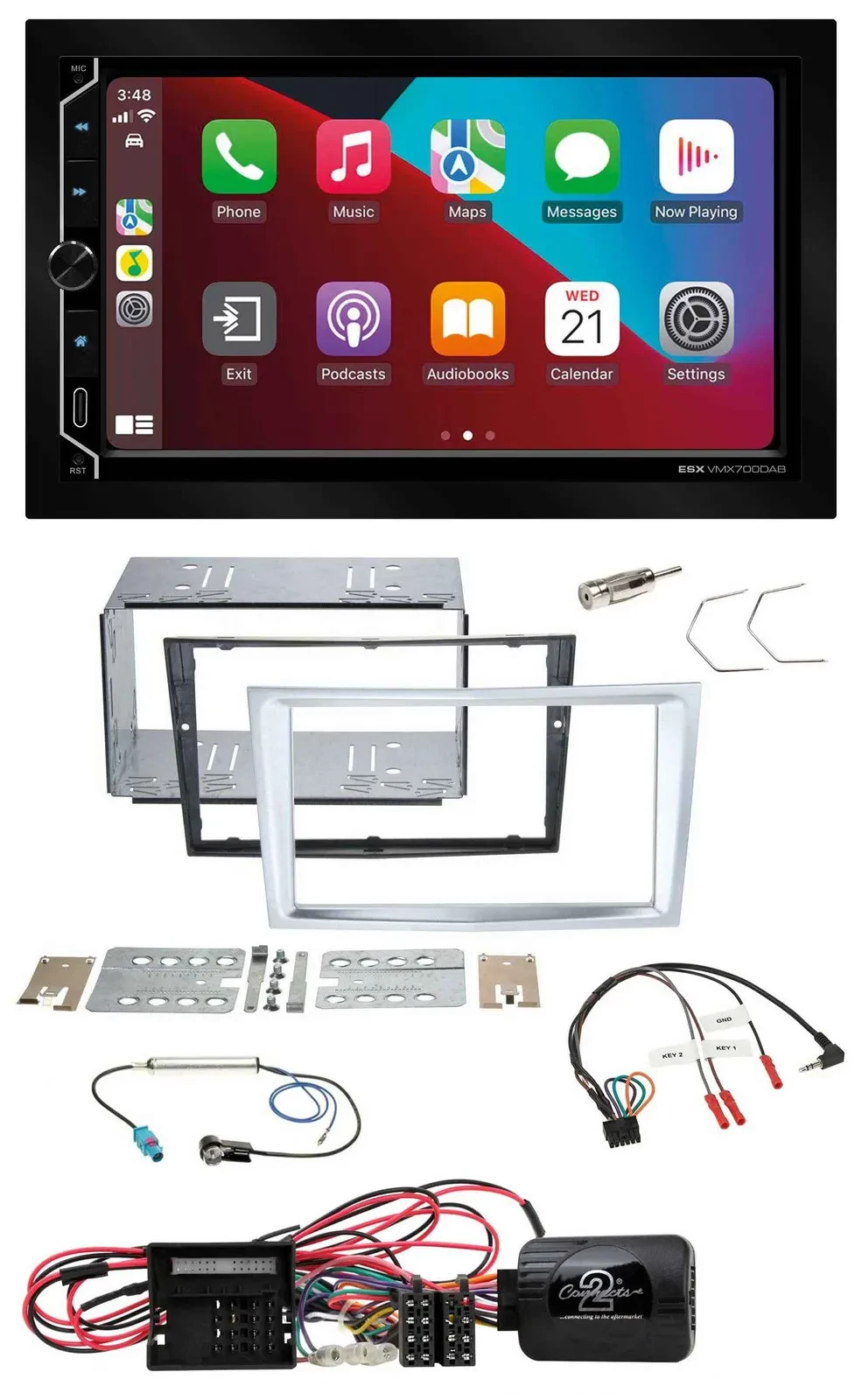 Автомагнитола для Opel Corsa D ESX 2DIN DAB, USB, Bluetooth, поддержка кнопок на руле, матовый хром (09–14)