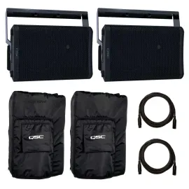 QSC CP12 Compact 12" Powered DJ PA Loudspeakers w Install Yoke Mounts & Covers