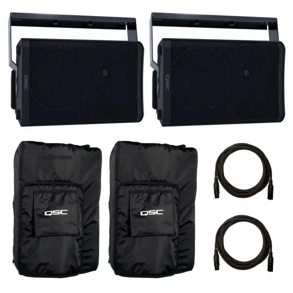 QSC CP12 Compact 12" Powered DJ PA Loudspeakers w Install Yoke Mounts & Covers