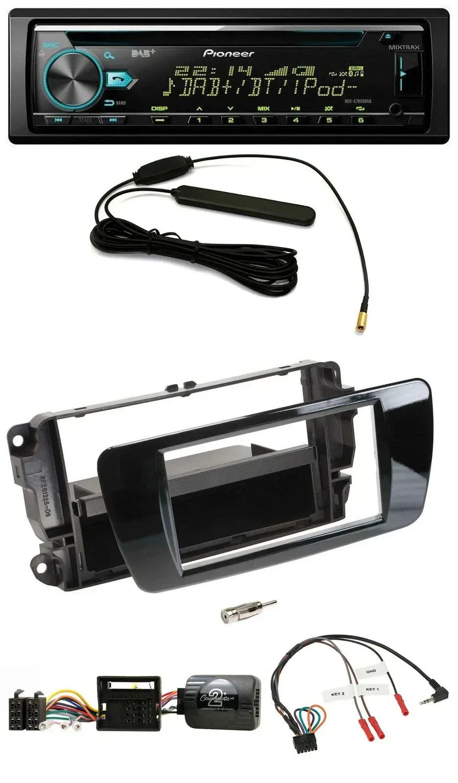 Автомагнитола для Seat Ibiza Pioneer CD/MP3, DAB, USB, поддержка кнопок на руле, черный (piano black)