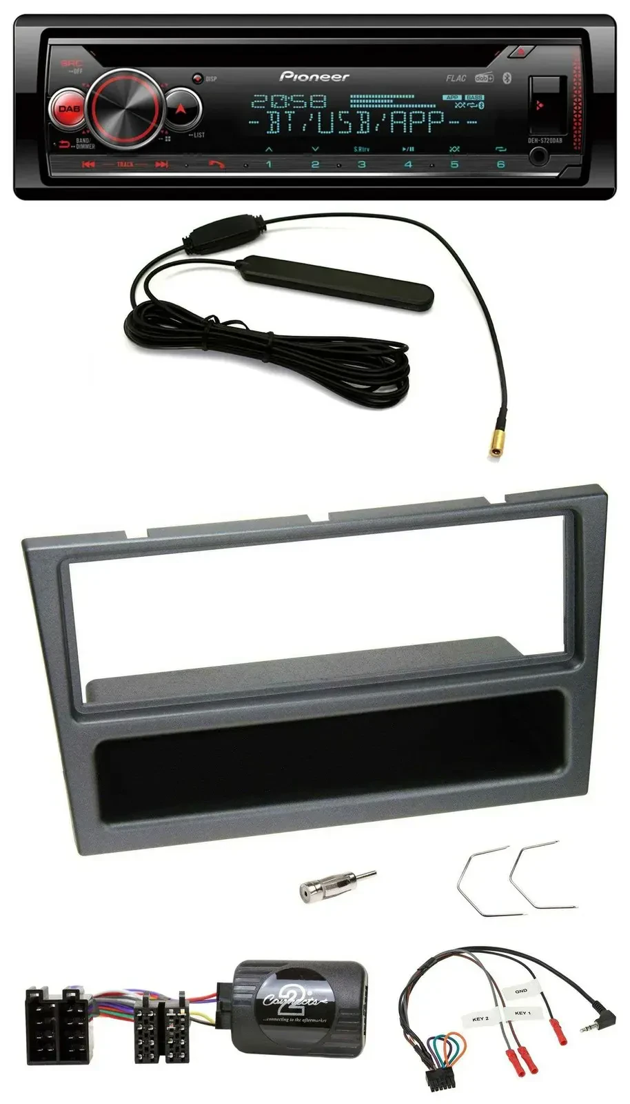 Автомагнитола для Opel Corsa C (2000–2004) Pioneer USB, DAB, Bluetooth, CD, поддержка управления на руле, угольно-серый