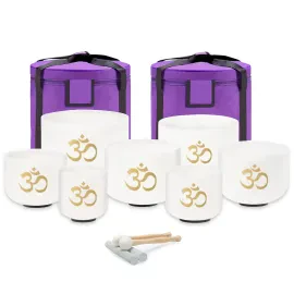 keepdrum Quarz-Klangschalen Set OM Set Weiss 7-teilig 8-14 Zoll mit Zubehör