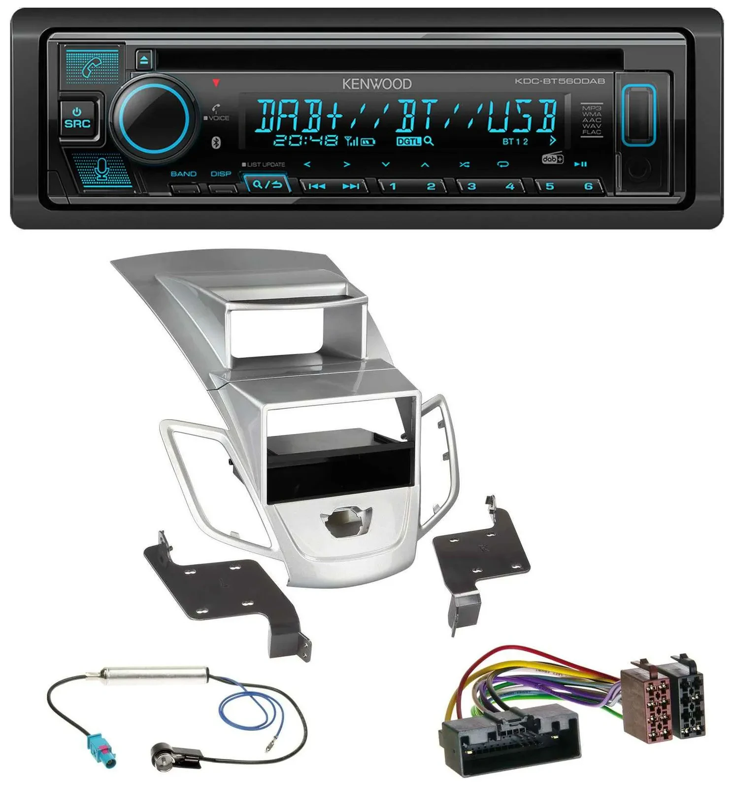 Kenwood Bluetooth DAB CD MP3 USB Autoradio für Ford Fiesta Display 10-17 silber
