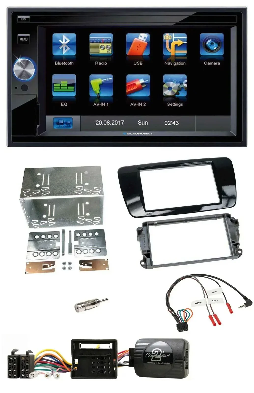Blaupunkt 2DIN Bluetooth TMC USB Lenkrad SD Navigation für Seat Ibiza ab 08 Klav