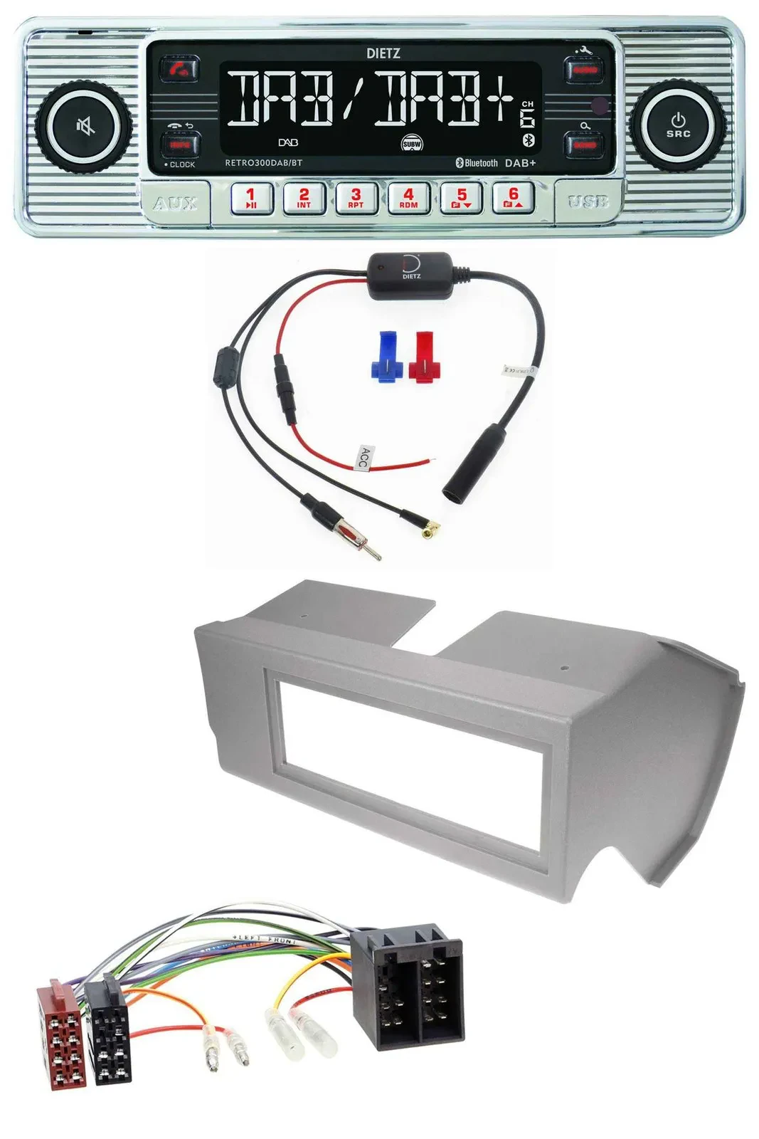 Dietz DAB USB MP3 Bluetooth Autoradio für Fiat Panda (bis 2002) - grau