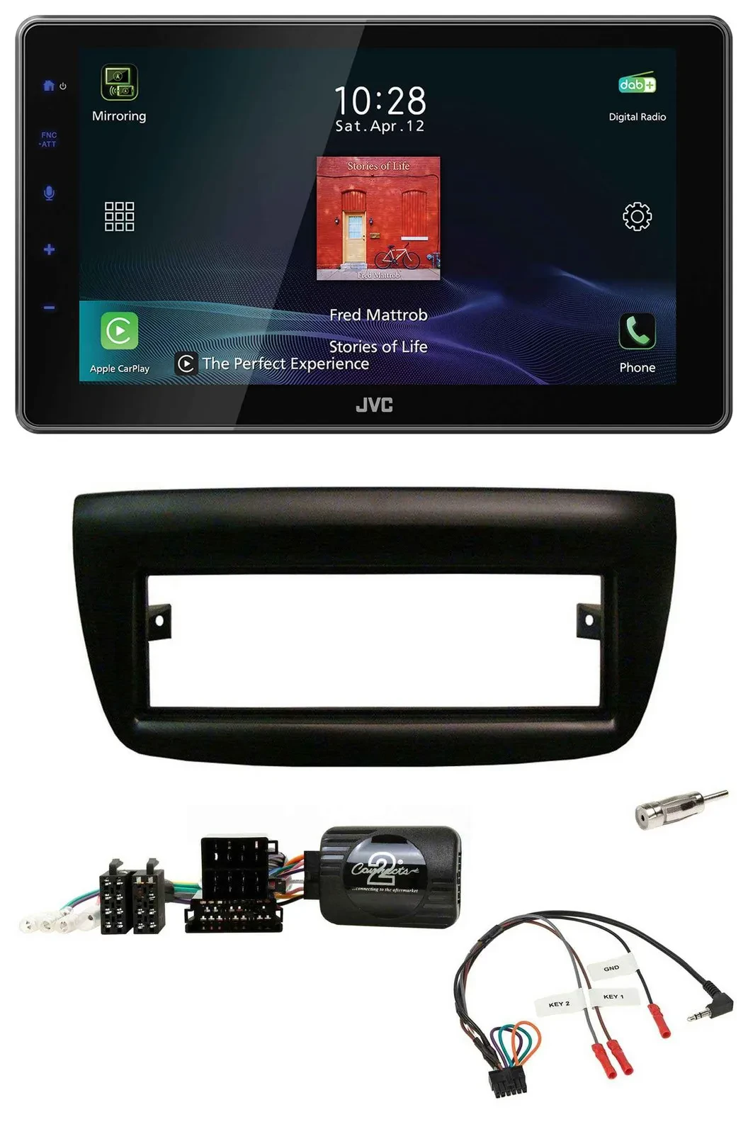 JVC DAB Lenkrad Bluetooth USB Autoradio für Fiat Doblo 2012-2015 schwarz