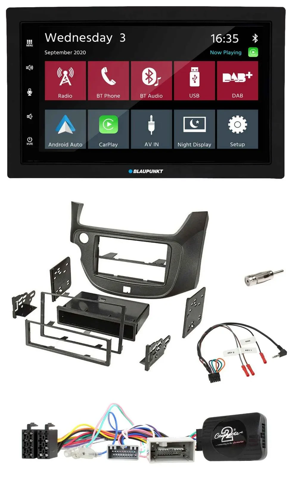 Blaupunkt 2DIN Lenkrad USB Bluetooth DAB Autoradio für Honda Jazz ab 14 dunkelgr