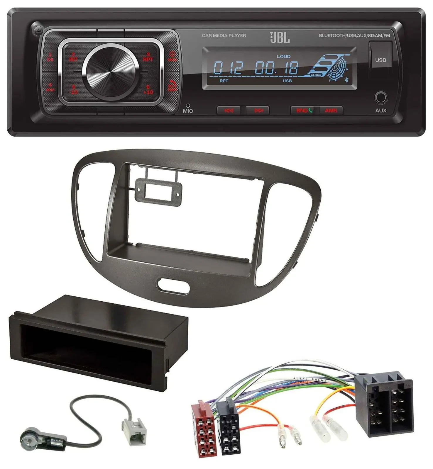 JBL SD AUX MP3 USB Bluetooth Autoradio für Hyundai i10 2008-2013 dunkelsilber