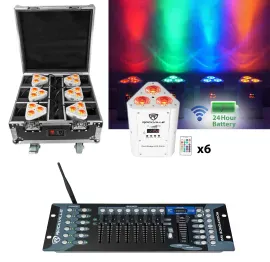 Rockville ROCKWEDGE PACKAGE White 6) Battery Lights+Case+Wireless DMX Controller