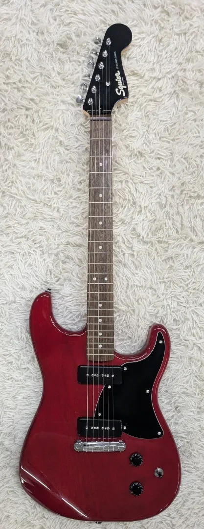 Squier Paranormal Strat-O-Sonic Solid Body Electric Guitar w/P90s, Crimson Red
