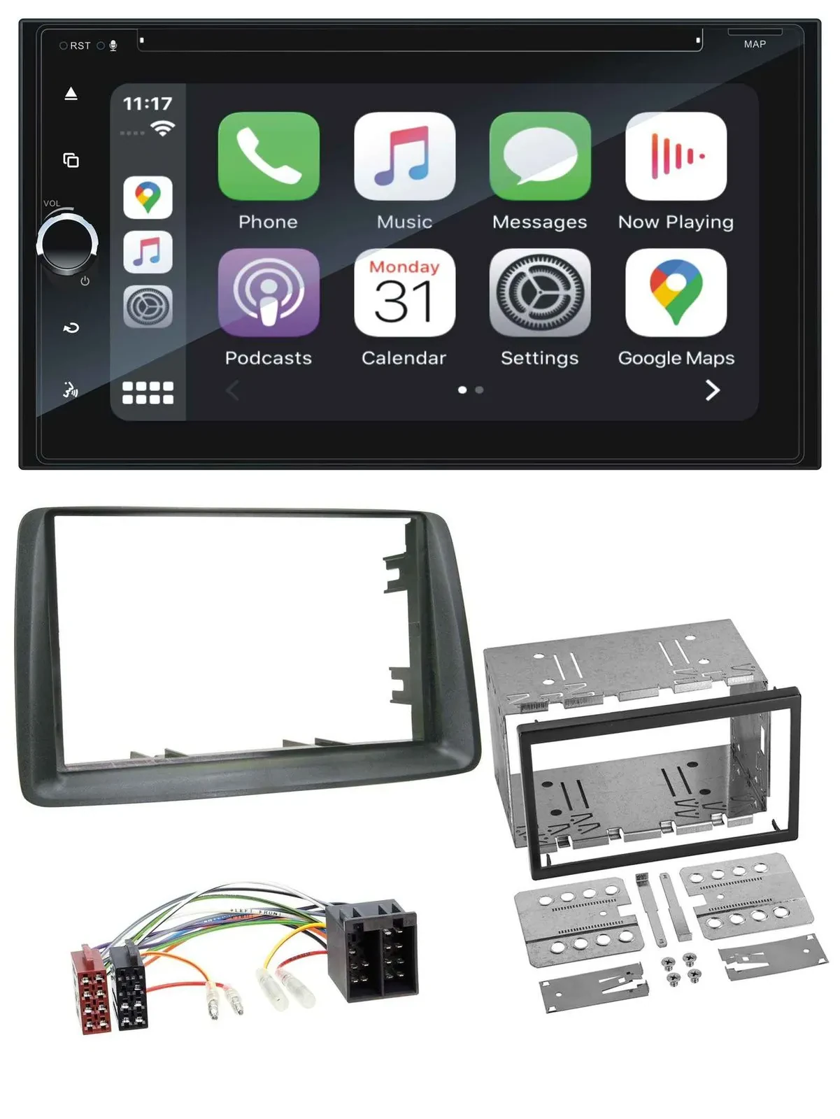 Blaupunkt 2DIN Bluetooth DAB USB DVD MP3 Autoradio für Fiat Panda 2003-2012 grau