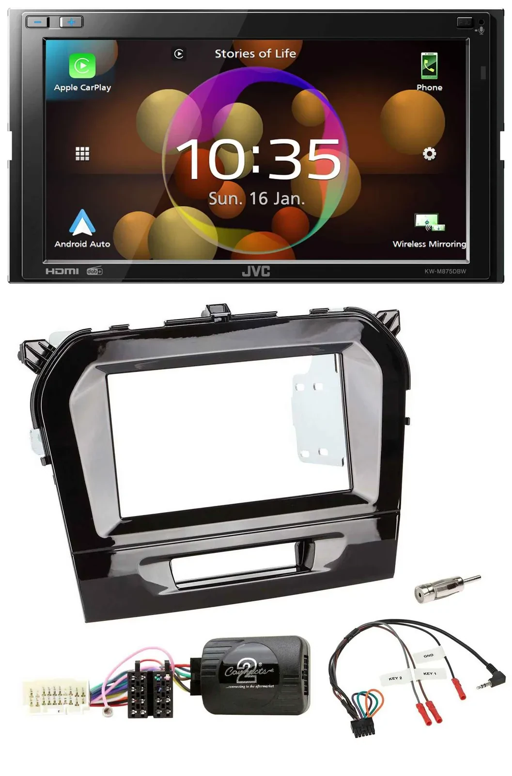 JVC DAB Lenkrad 2DIN Bluetooth USB Autoradio für Suzuki Vitara ab 2015