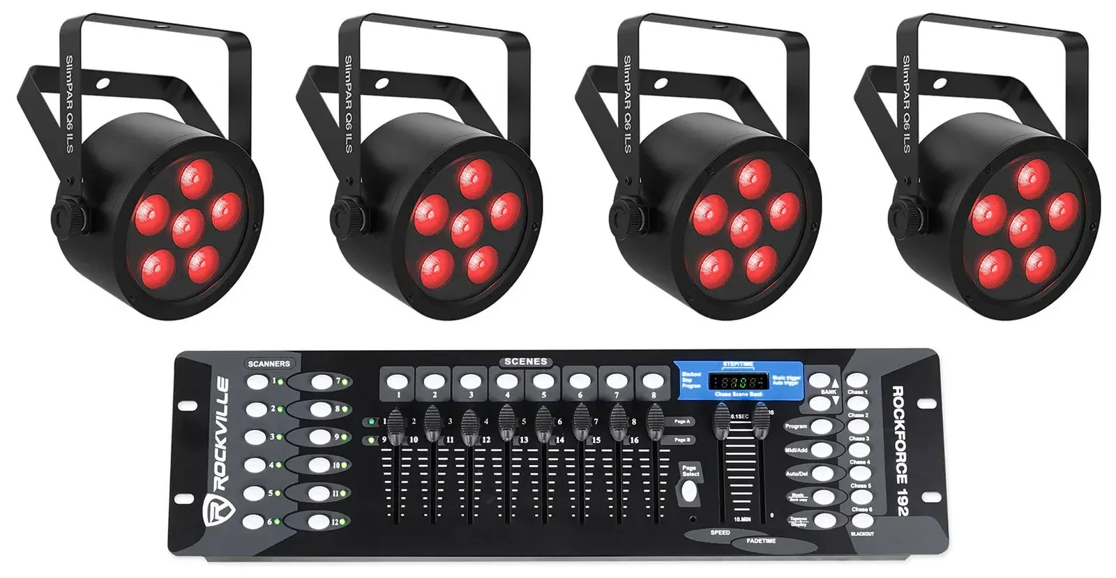 Светодиодный прибор Chauvet DJ SlimPAR Q6 ILS RGBA LED D-Fi USB DMX с DMX-пультом (4 штуки)