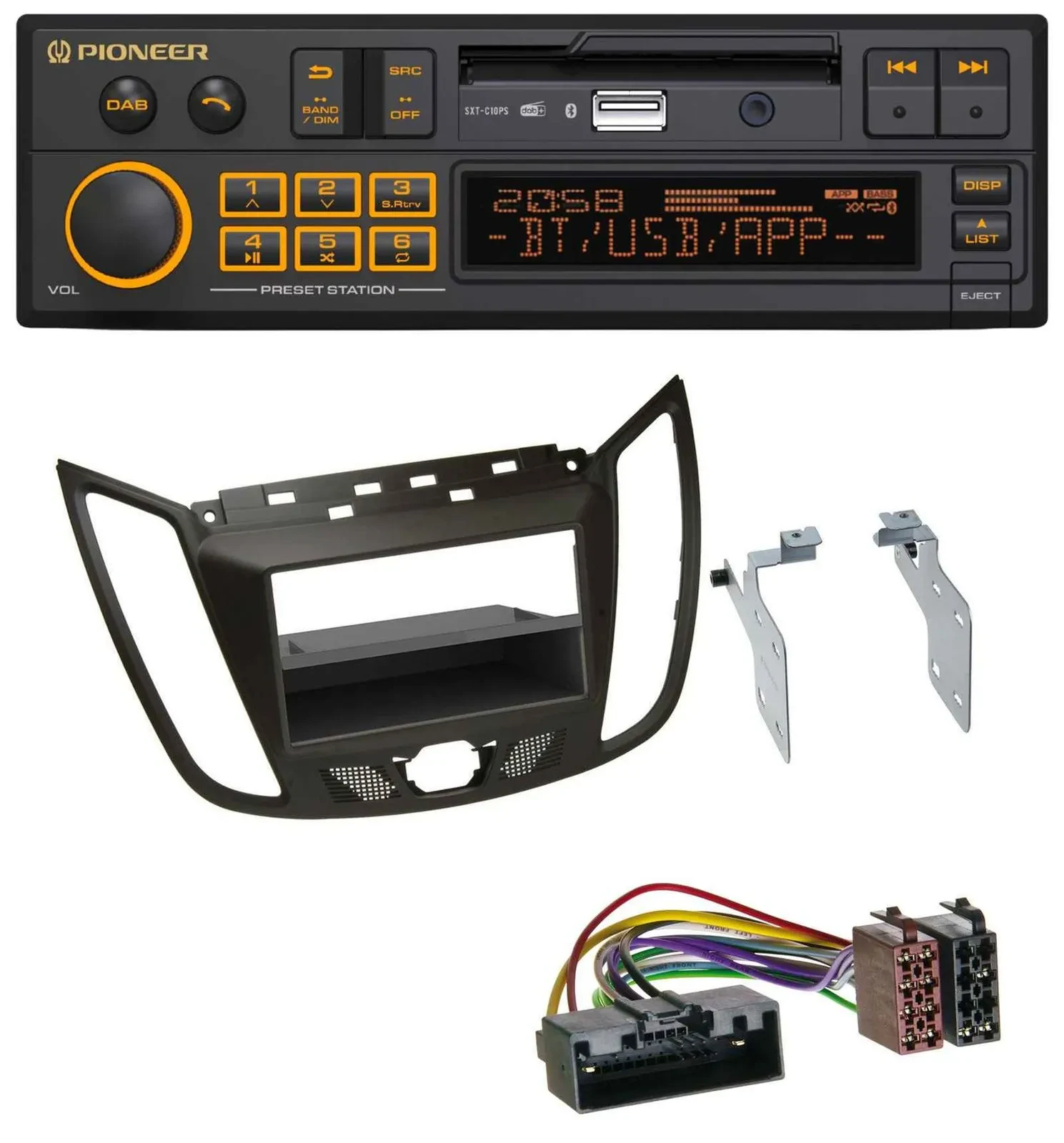 Pioneer DAB MP3 USB Bluetooth Autoradio für Ford C-Max / Kuga - dunkelbraun