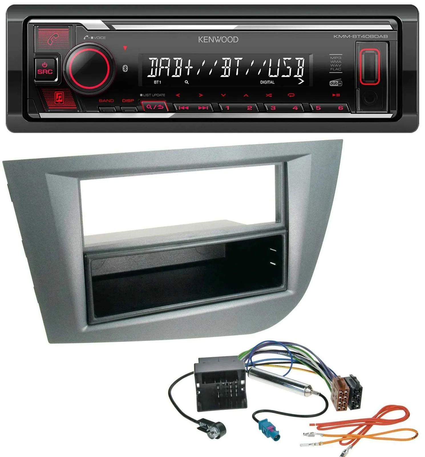 Kenwood MP3 Bluetooth USB DAB Autoradio für Seat Leon ab 05 dunkelgrau metallic