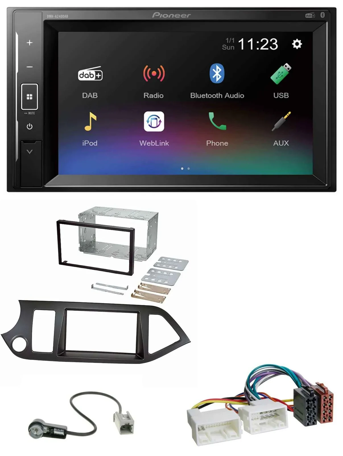 Автомагнитола для Kia Picanto Pioneer 2DIN, DAB, MP3, Bluetooth, USB (с 2011, Start-Stop)