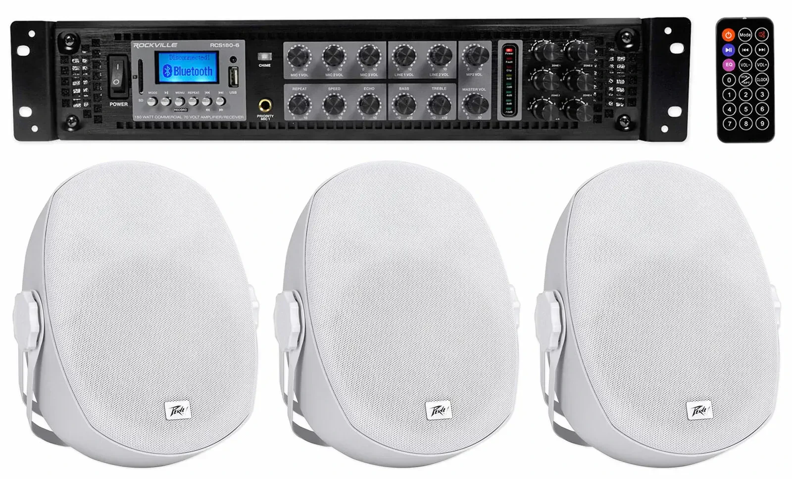 Трансляционный усилитель Rockville RCS180-6+(3) Impulse 8c Wht с комплектом акустики