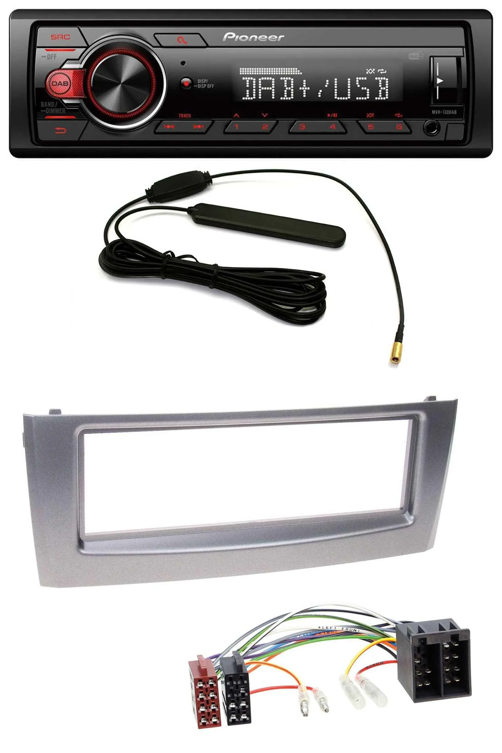 Pioneer MP3 DAB 1DIN AUX USB Autoradio für Fiat Punto Grande Punto ab 05 grau