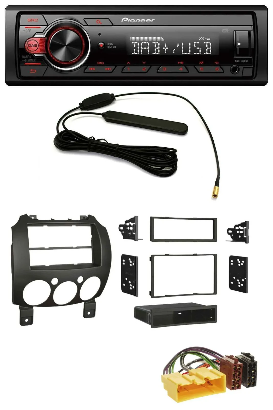 Pioneer MP3 DAB 1DIN AUX USB Autoradio für Mazda 2 (ab 2007)