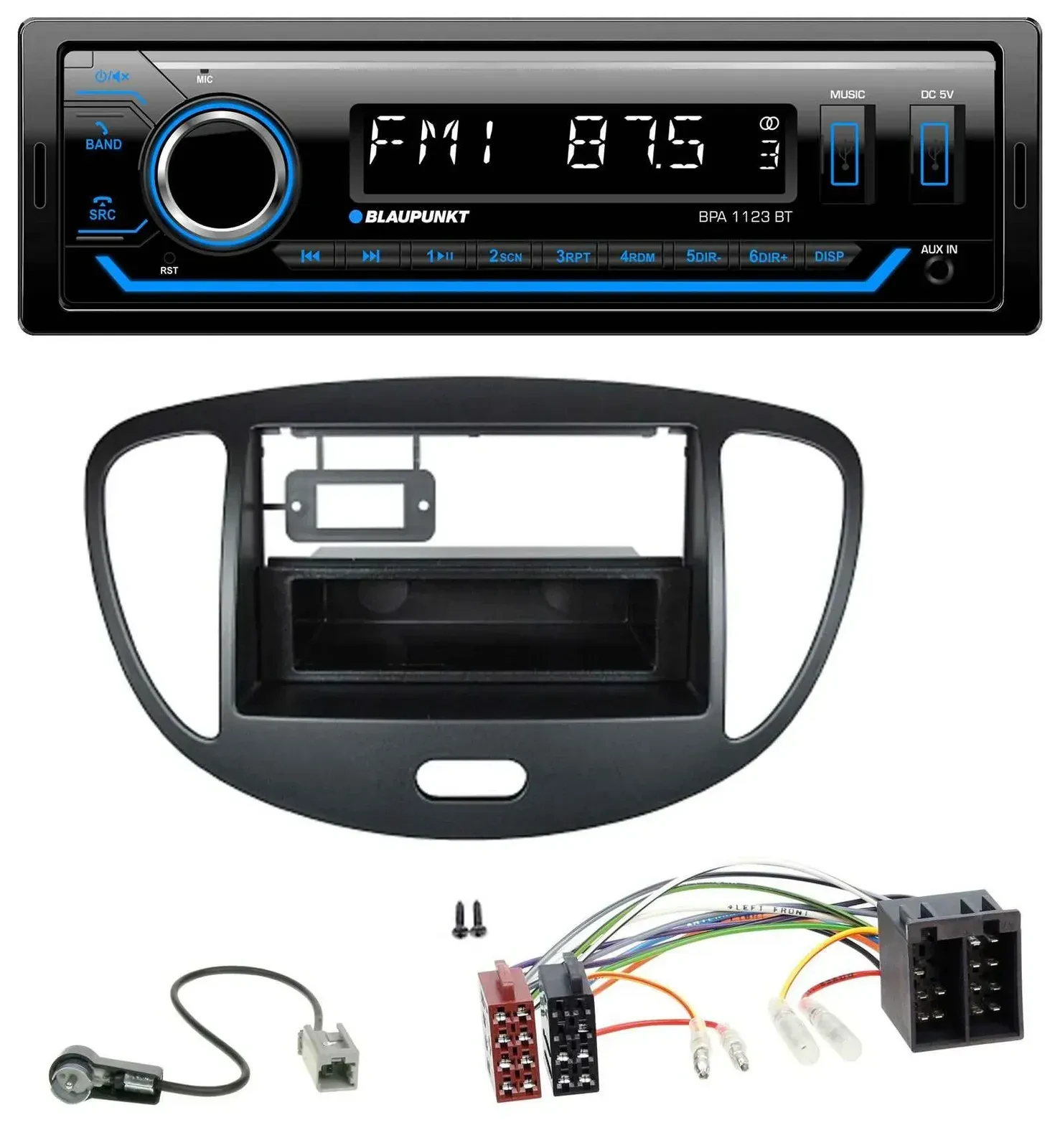 Blaupunkt MP3 Bluetooth USB AUX Autoradio für Hyundai i10 (2008-2013) schwarz