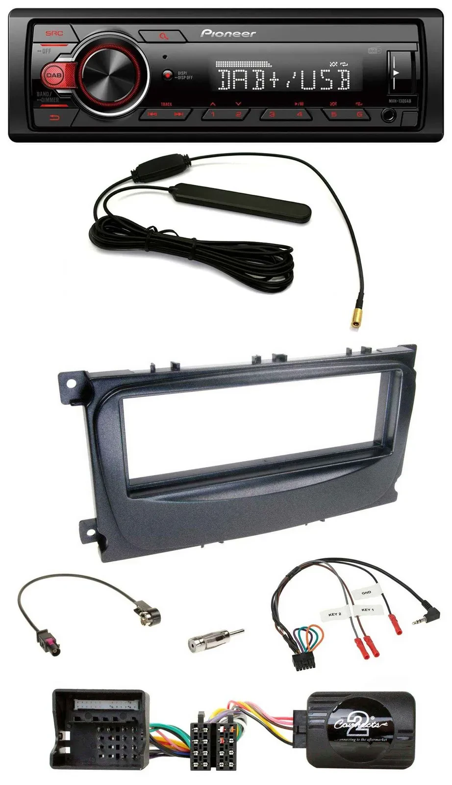 Автомагнитола Pioneer 1-DIN, DAB, USB, MP3, для Ford S-Max/Mondeo (2007–2014), черная