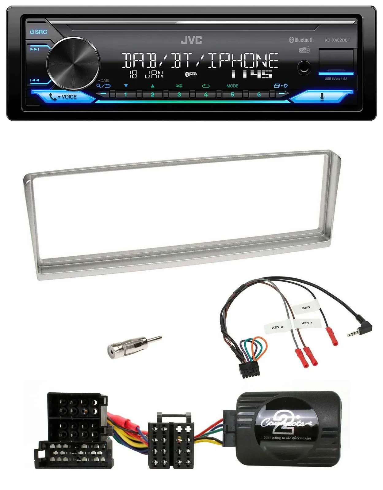 JVC Bluetooth DAB USB Lenkrad Autoradio für Alfa Romeo 156 2002-2003 silber