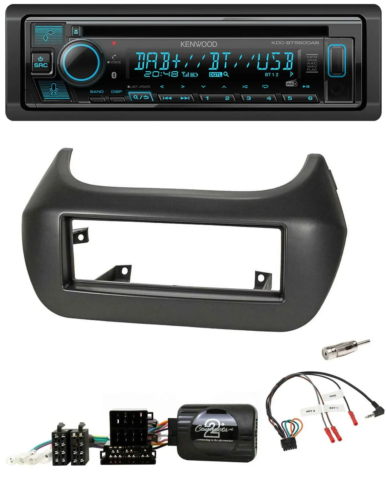 Kenwood Bluetooth DAB CD Lenkrad USB Autoradio für Fiat Fiorino Citroen Nemo Peu