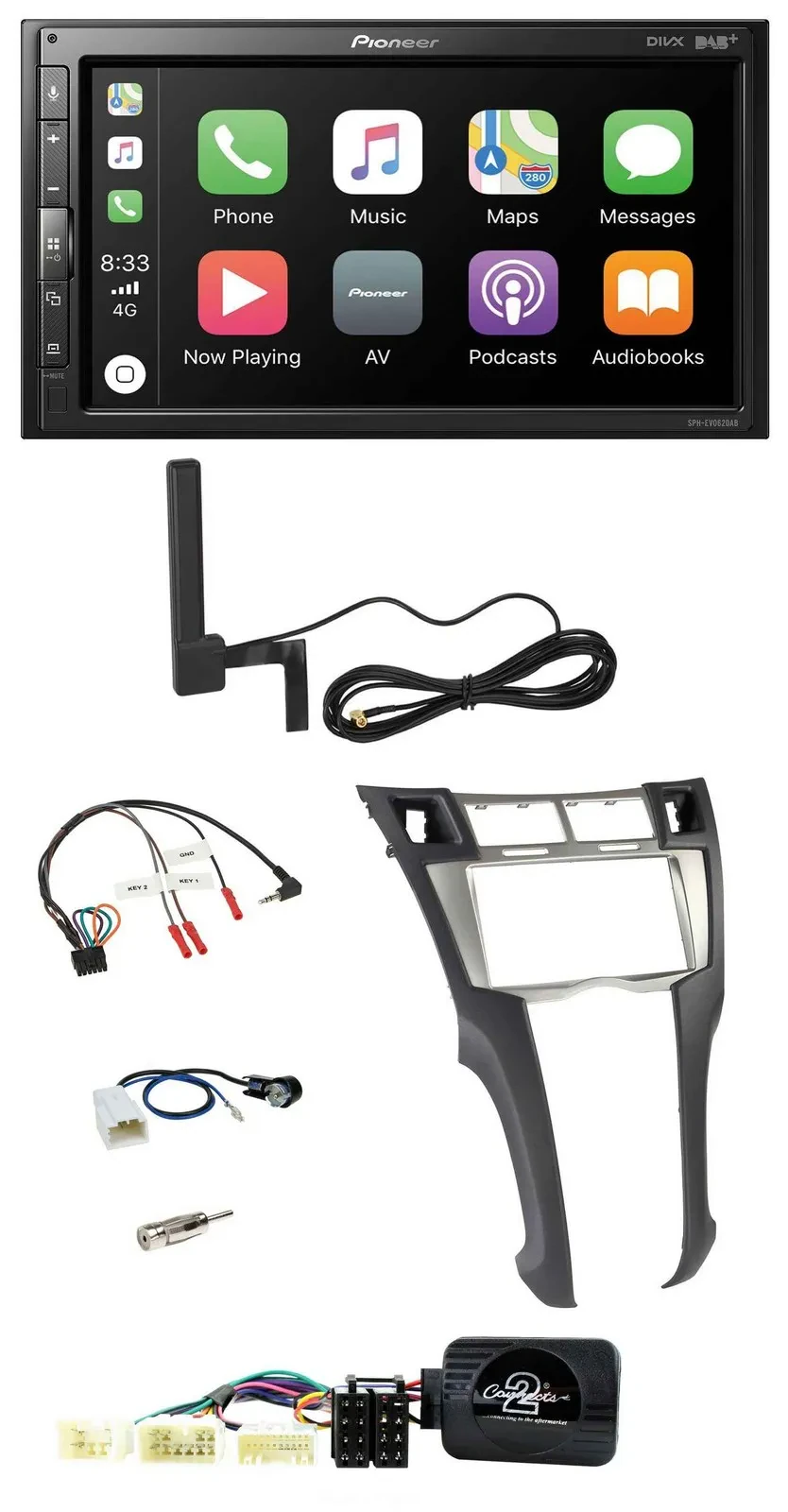 Автомагнитола для Toyota Yaris 2006–2011 Pioneer 2DIN, USB, Bluetooth, DAB, с поддержкой кнопок на руле
