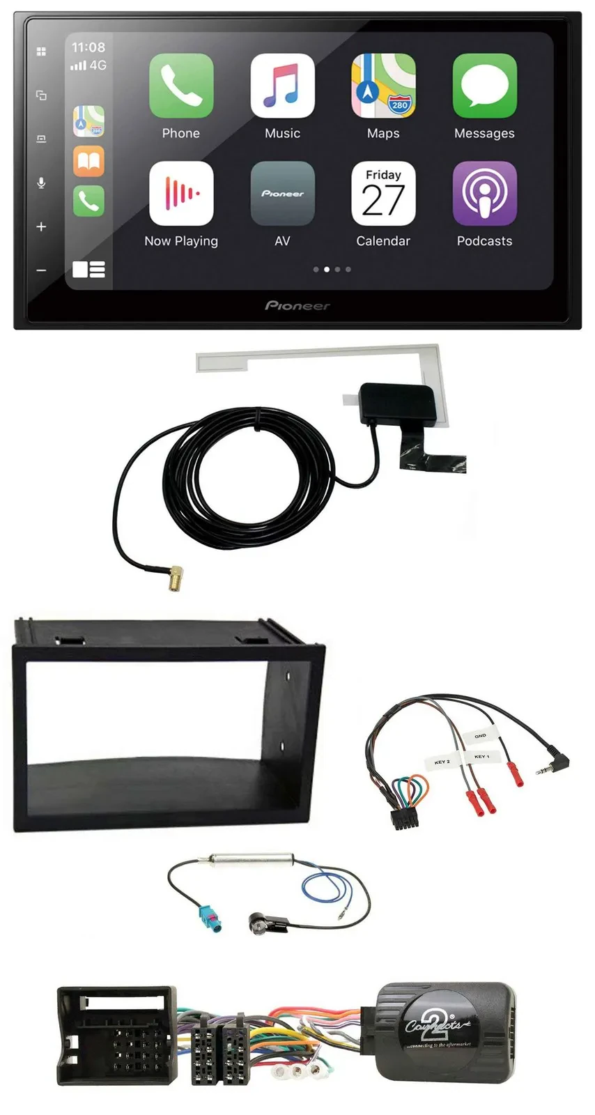 Pioneer USB Lenkrad 2DIN Bluetooth DAB Autoradio für VW Polo Passat Quadlock