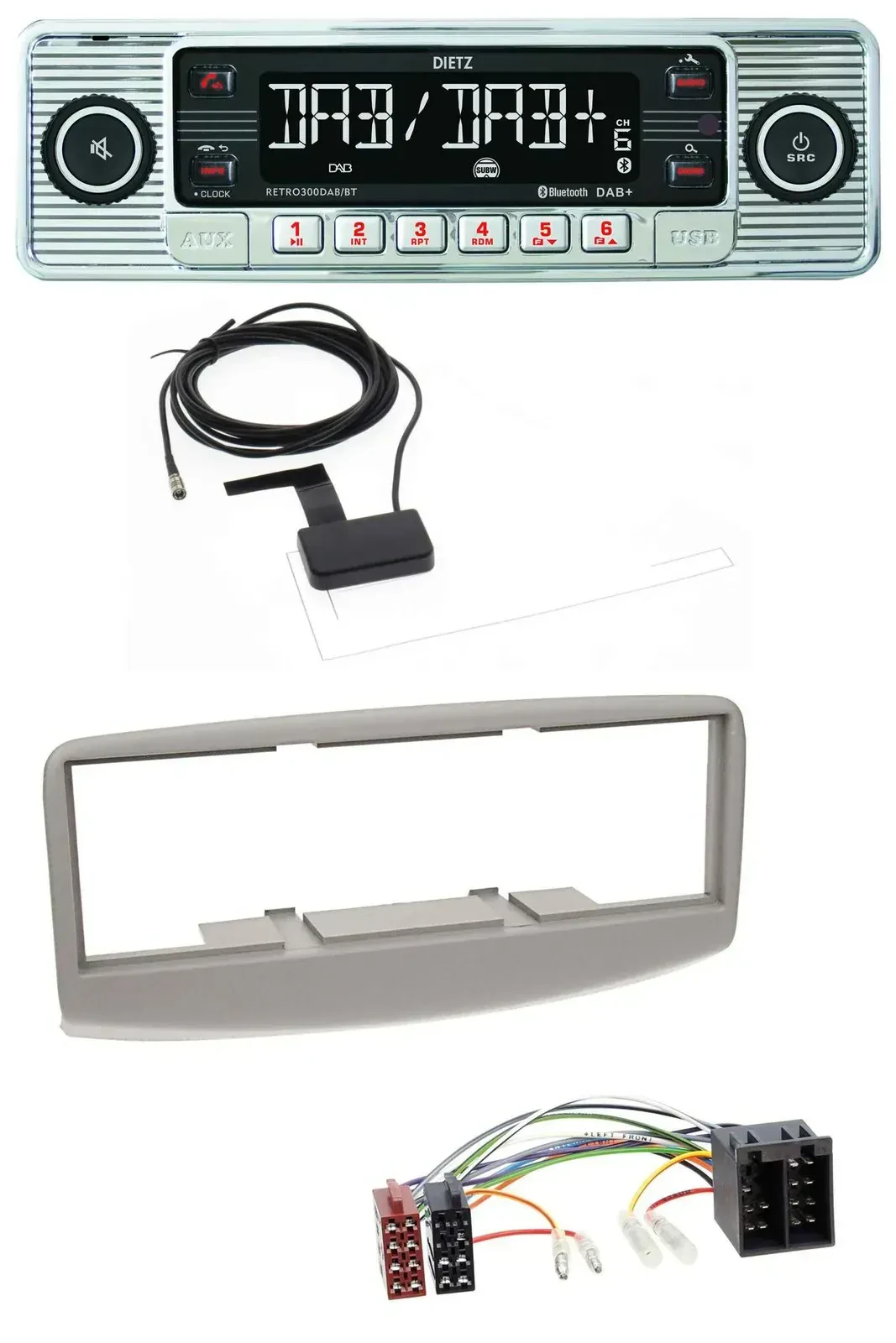 Dietz Bluetooth USB MP3 DAB Autoradio für Fiat Multipla 186 1999-2010 grau