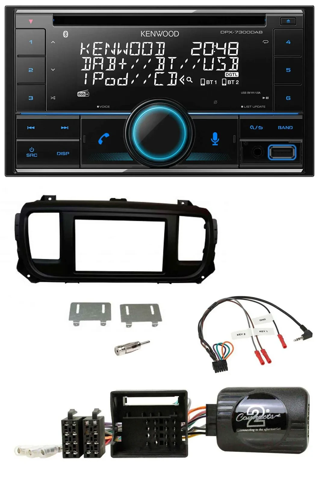 Kenwood CD 2DIN DAB USB Lenkrad Bluetooth Autoradio für Toyota Proace Citroen Ju