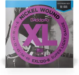 Струны для 8-струнной электрогитары D'Addario EXL120-8 Nickel Wound 9-65