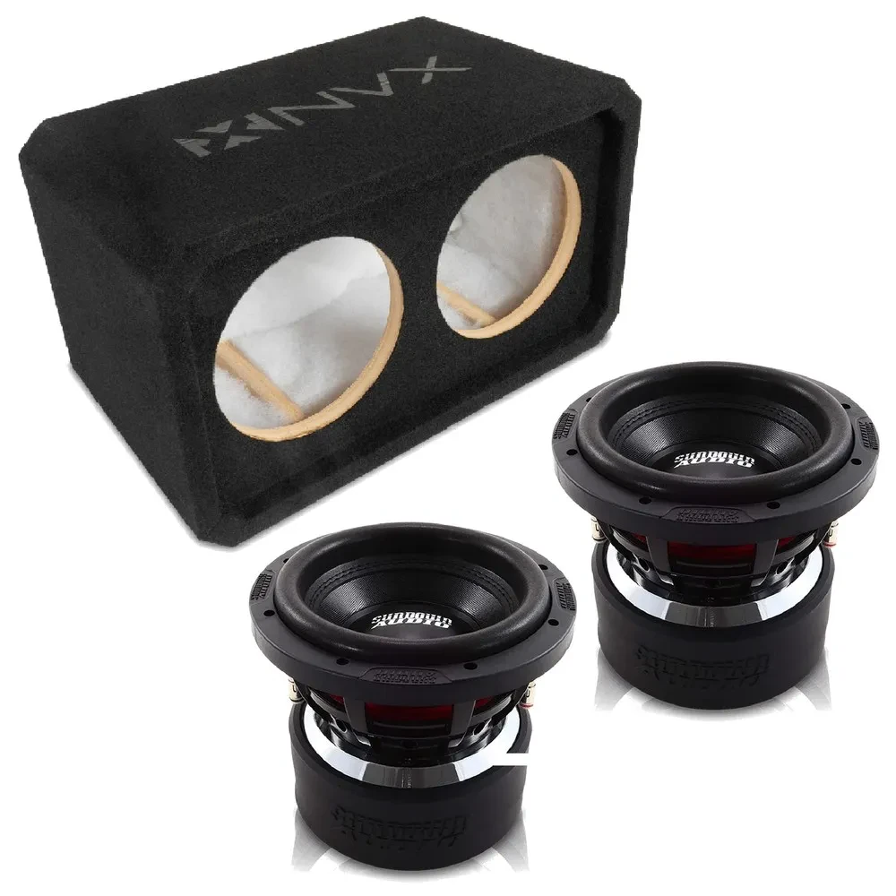 NVX NE82S Dual 8" Sealed 3/4" MDF Sub Enclosure w/ X Series V3 Car Subwoofer