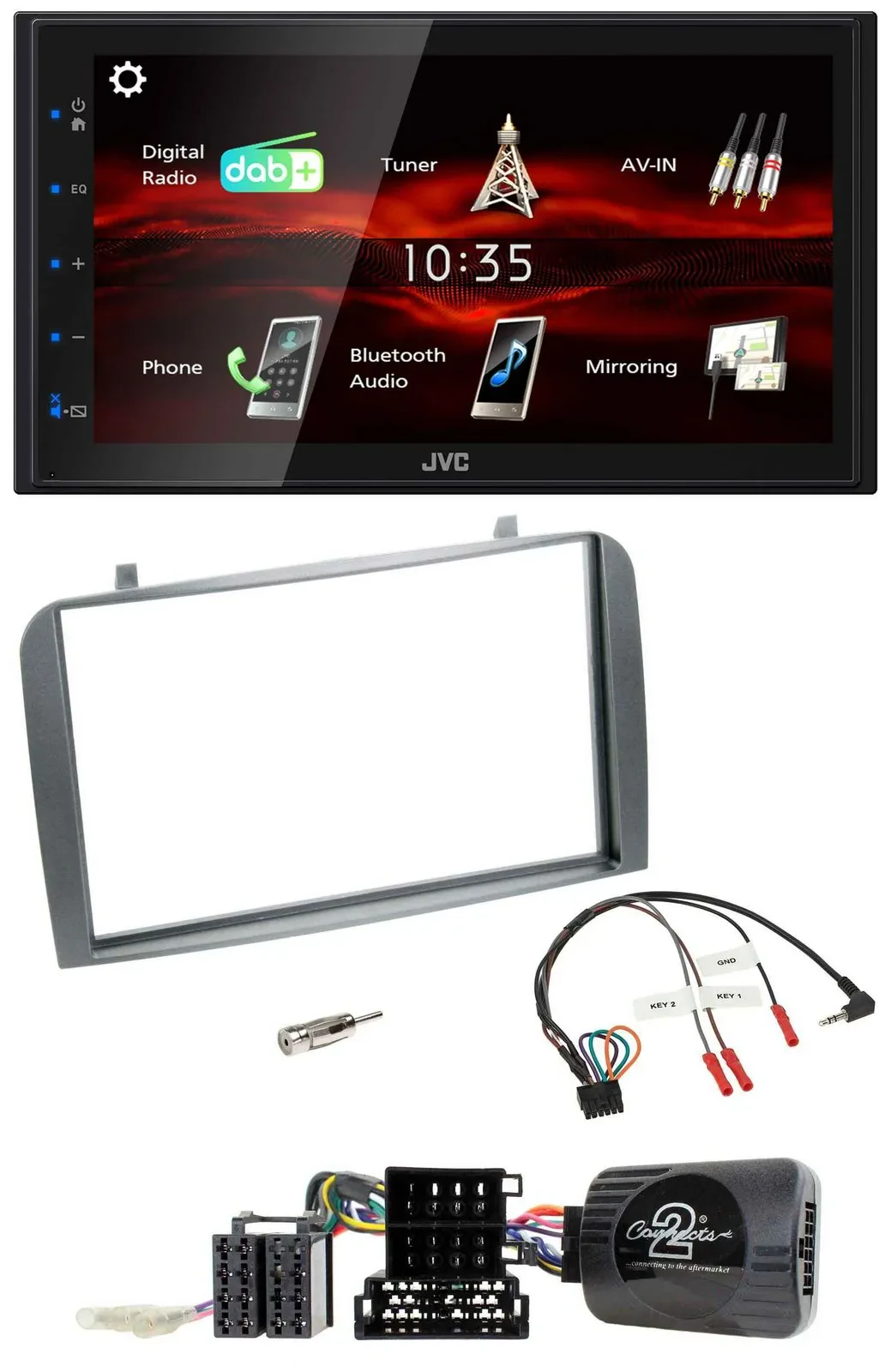 JVC USB Bluetooth Lenkrad DAB 2DIN Autoradio für Alfa Romeo GT 147 07-10 anthraz