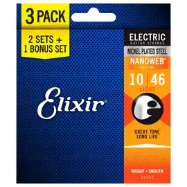 Струны для электрогитары Elixir 16542 Nanoweb Electric Light 10-46 (3-Pack)