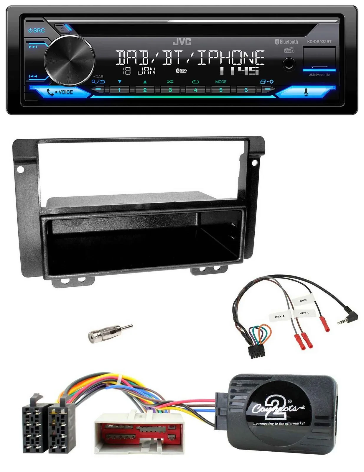 Автомагнитола для Land Rover Freelander (2004–2006) JVC Bluetooth, USB, DAB, CD