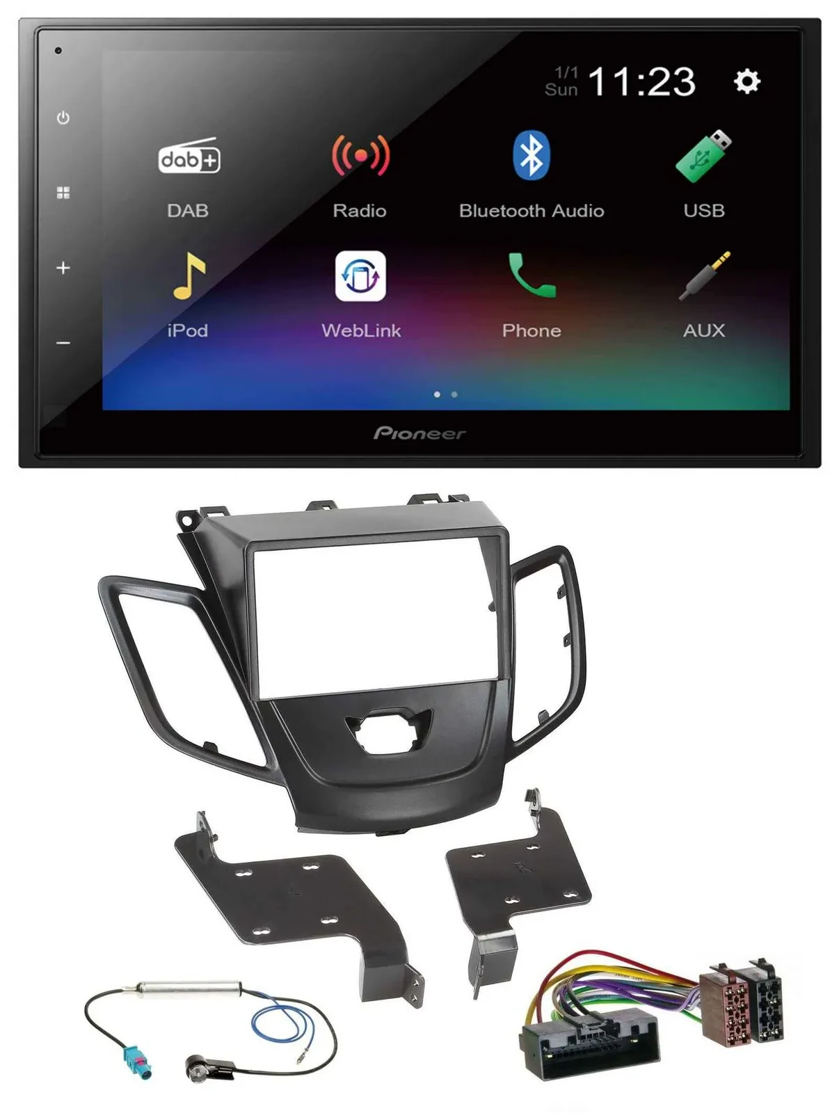 Автомагнитола Pioneer 2DIN USB Bluetooth DAB MP3 для Ford Fiesta 2010–2017 чёрная