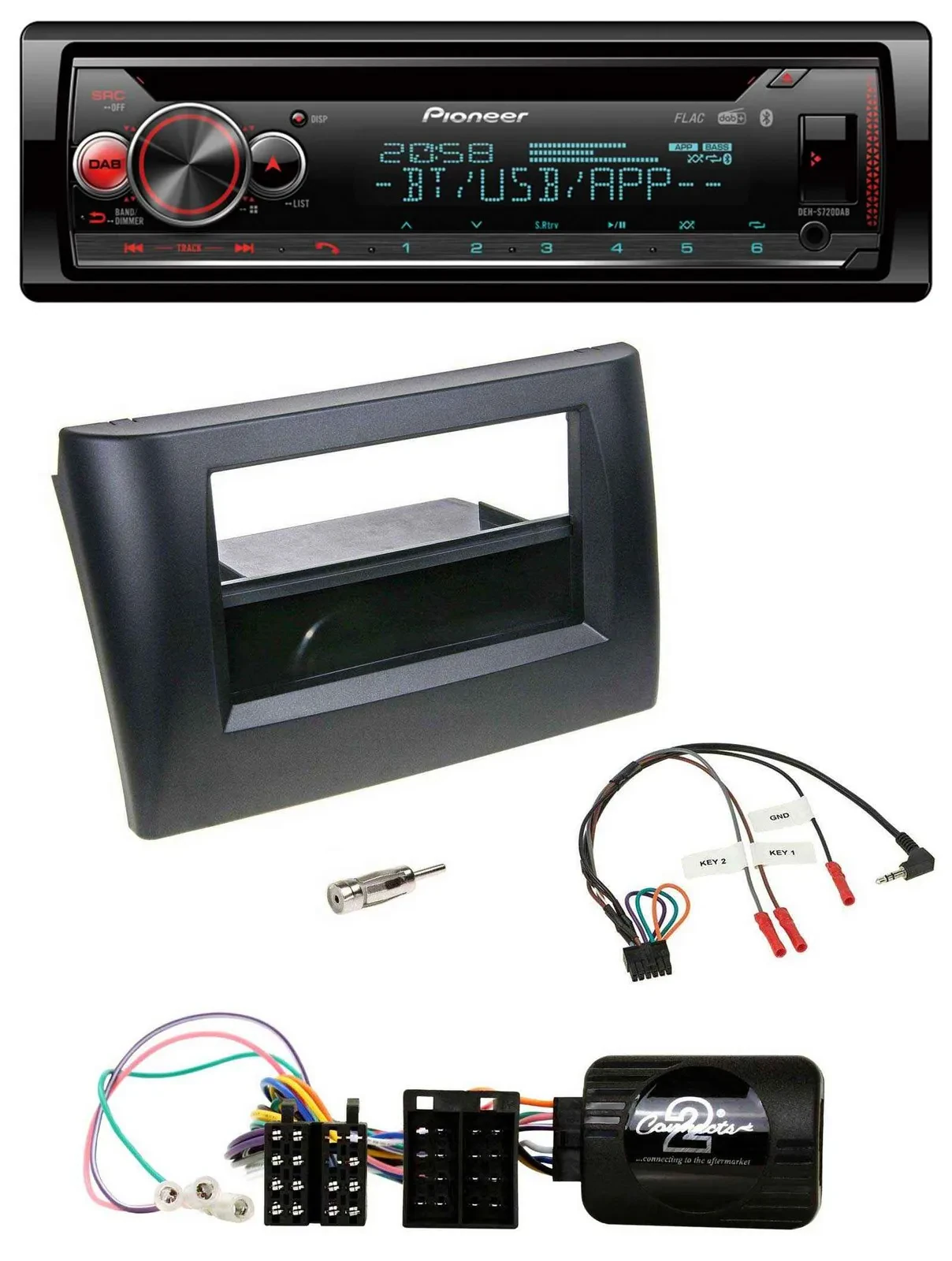 Автомагнитола Pioneer DAB CD Bluetooth USB для Fiat Stilo (2001–2007), черная
