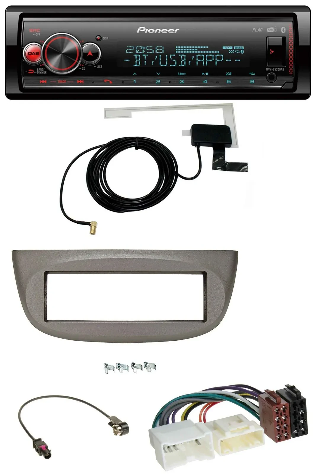 Автомагнитола для Renault Twingo (с 2012) Pioneer Bluetooth DAB USB MP3, бежево-серая