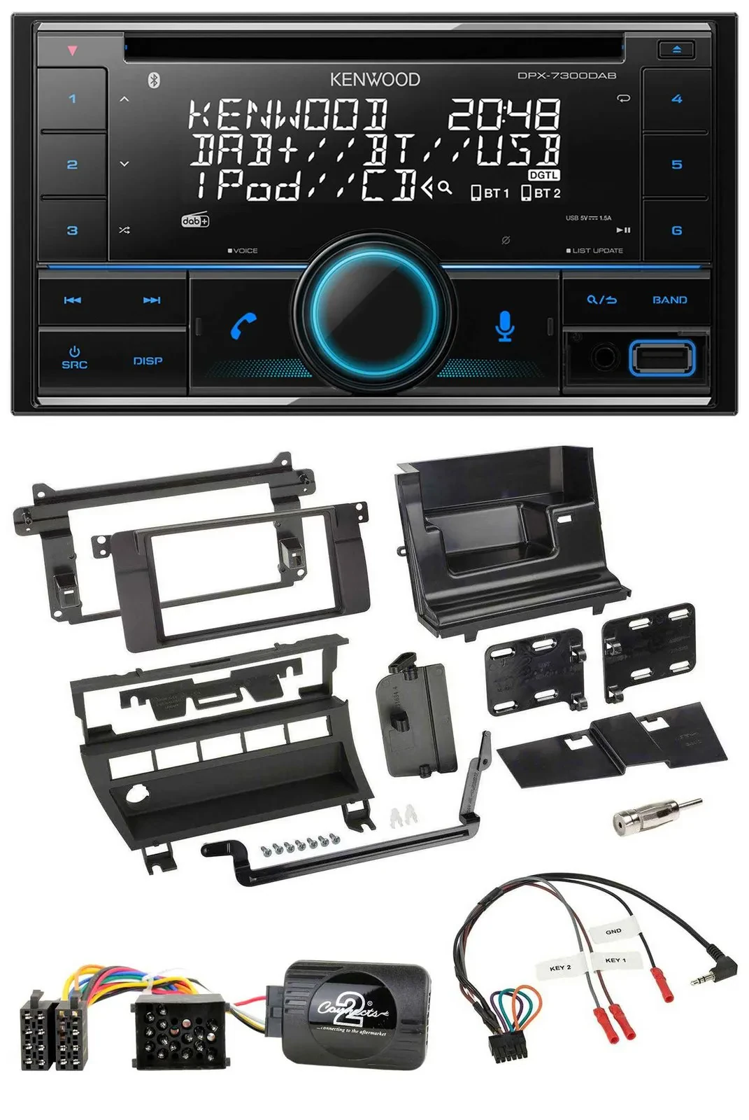 Kenwood CD 2DIN DAB USB Lenkrad Bluetooth Autoradio für BMW 3er 1999-2006 5 Scha