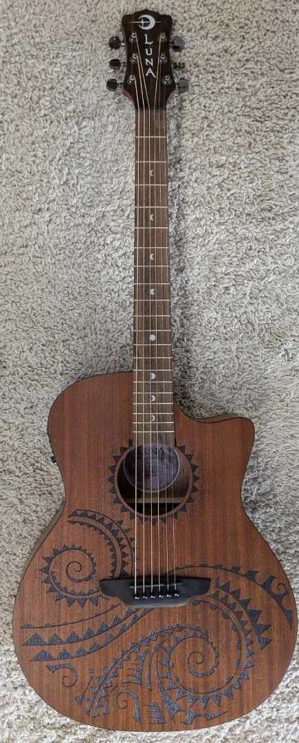Luna Guitars Gypsy Tattoo Mahogany AcousticElectric Grand Concert Guitar Natural