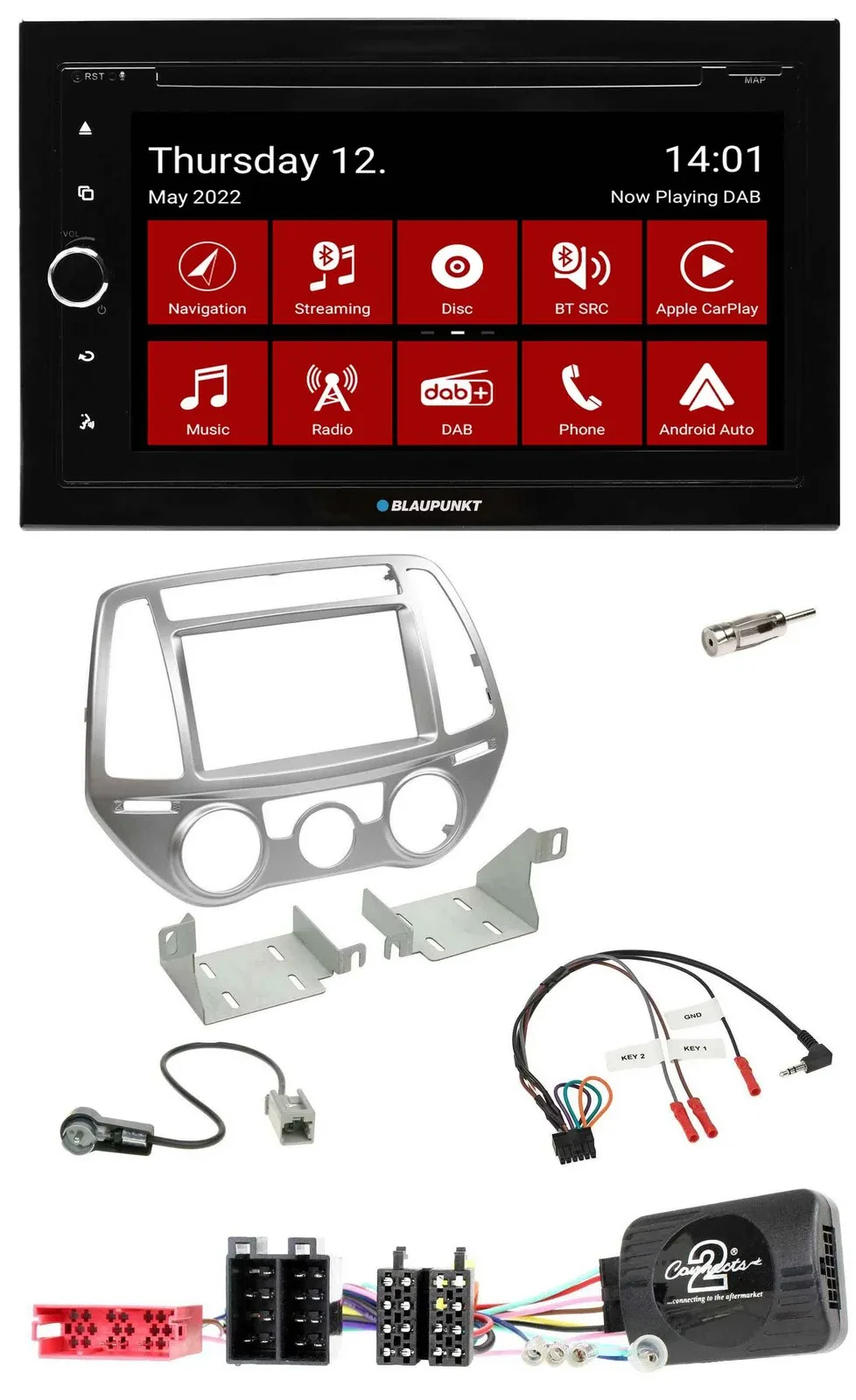 Blaupunkt 2DIN Lenkrad Bluetooth USB TMC DAB Navigation für Hyundai i20 2012-201