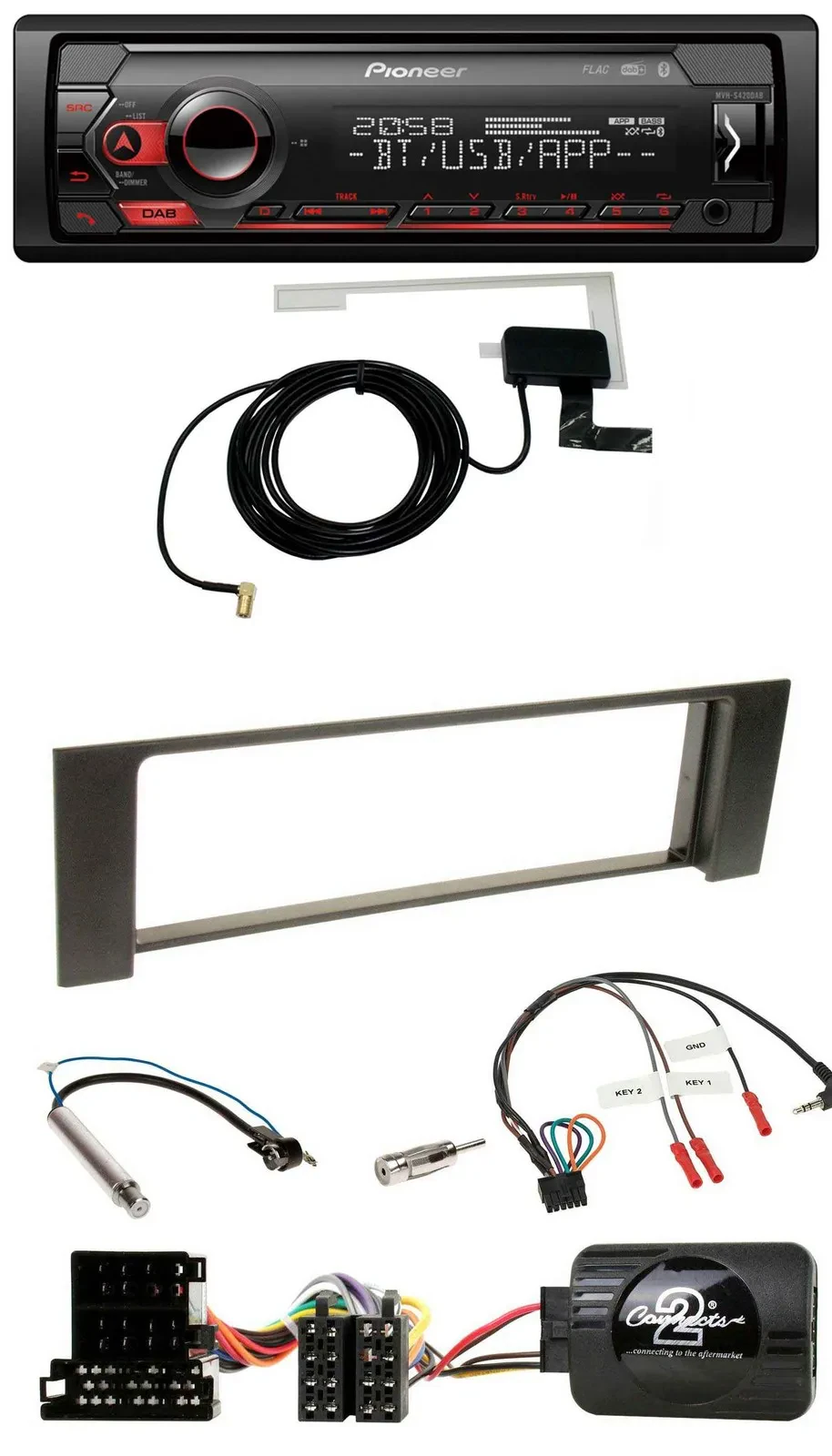 Автомагнитола для Audi A4 (2000–2004) Pioneer DAB, USB, Bluetooth, поддержка кнопок на руле, ISO