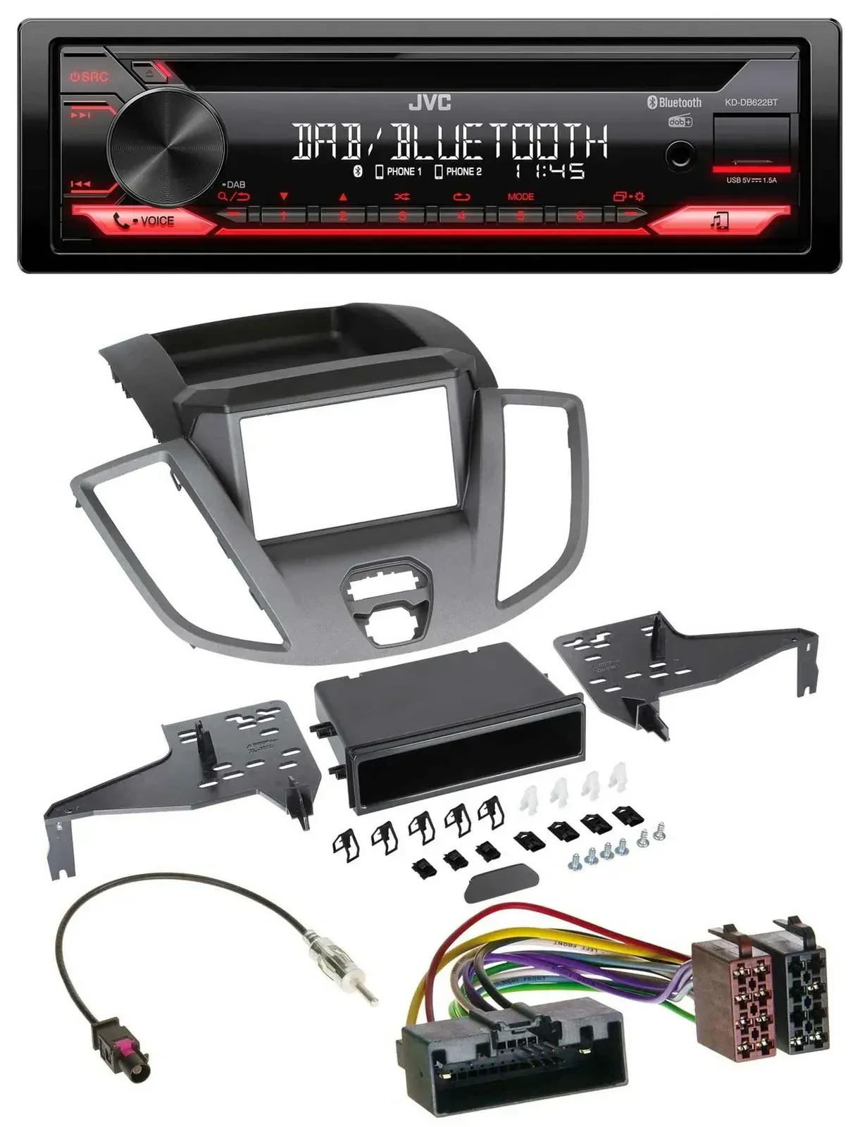 Автомагнитола JVC CD/DAB/USB/Bluetooth MP3 для Ford Transit V363 (2014–2018)