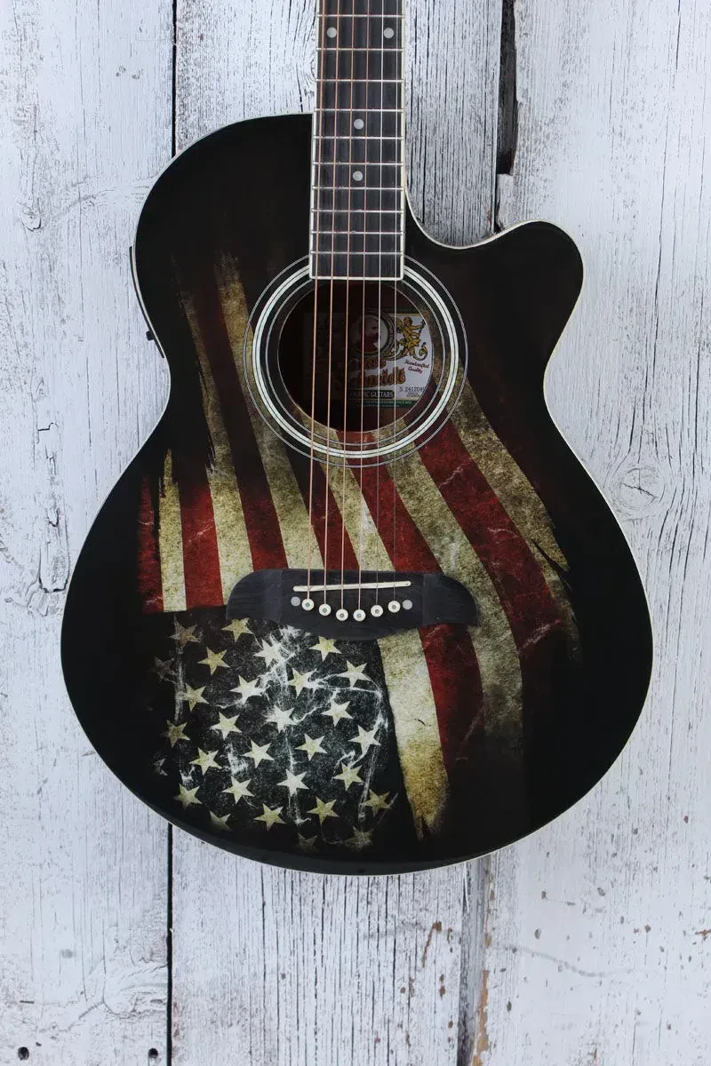Oscar Schmidt Concert Cutaway Acoustic Electric Guitar USA Flag Graphic