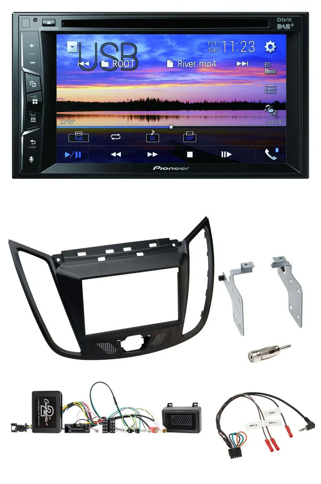 Автомагнитола Pioneer для Ford Kuga (DM2) 2DIN Bluetooth USB DVD DAB с поддержкой кнопок на руле