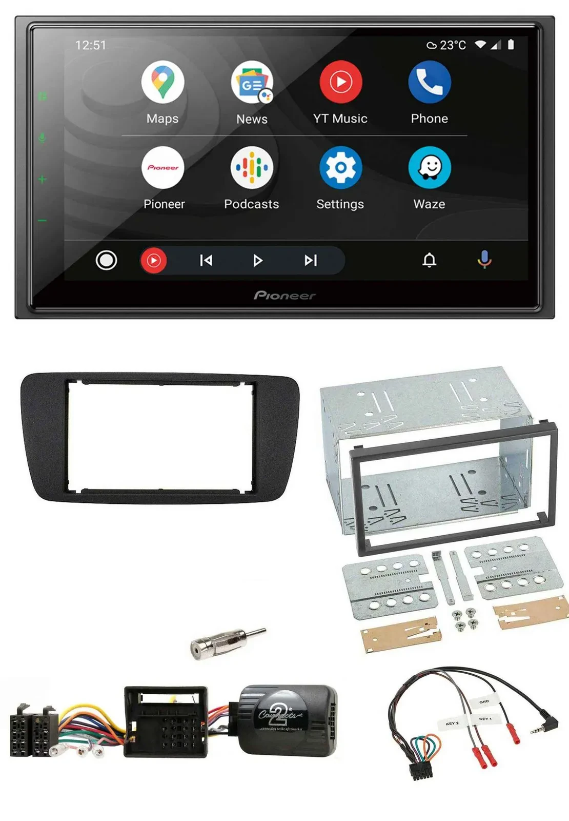 Автомагнитола Pioneer 2-DIN, DAB, Bluetooth, USB, для Seat Ibiza (с 2008), совместимая с управлением на руле, чёрный