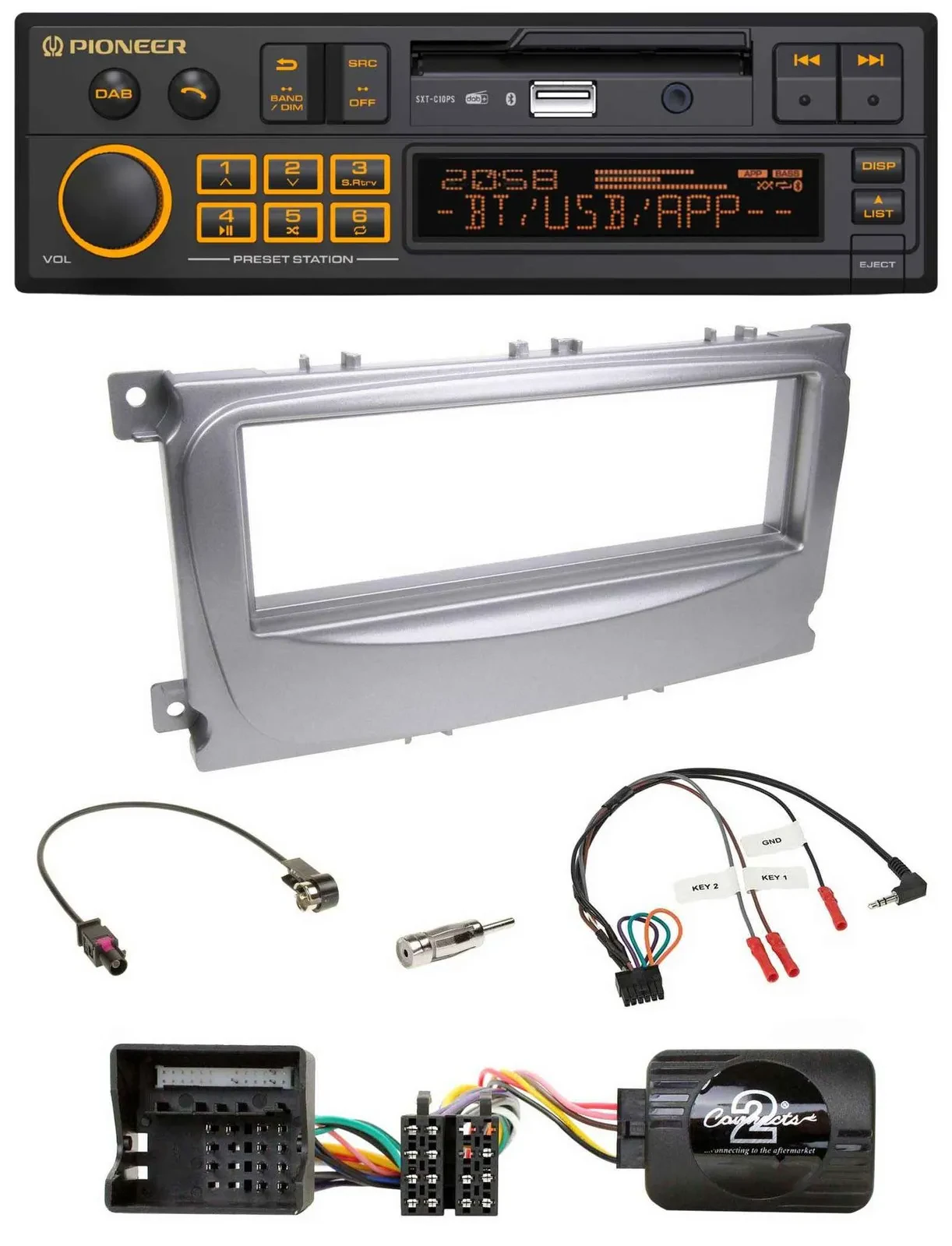 Автомагнитола Pioneer DAB, USB, Bluetooth для Ford S-Max/Mondeo (2007–2014), серебристая